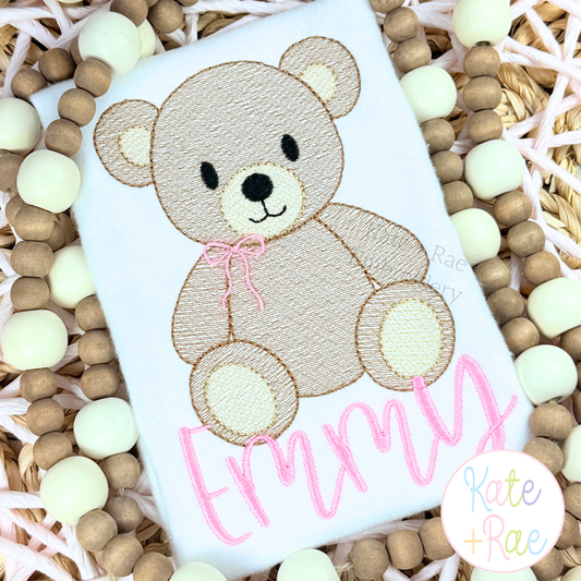 Teddy Bear with Bow Sketch Stitch Embroidery Design