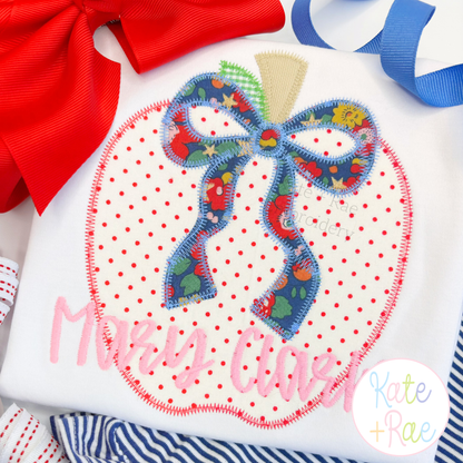 Apple with Bow Zigzag Stitch Applique Embroidery Design