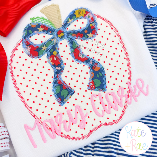 Apple with Bow Zigzag Stitch Applique Embroidery Design
