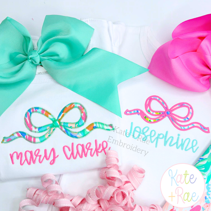 Flowy Longtail Bow Satin Stitch Applique Embroidery Design