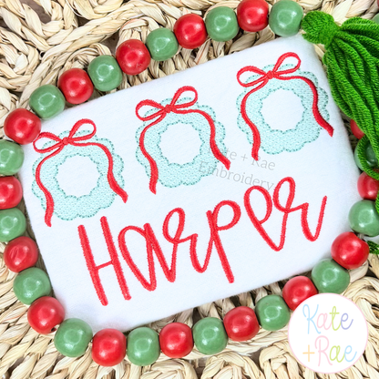 Christmas Wreath Trio with Addie Bow Sketch Stitch Embroidery Design