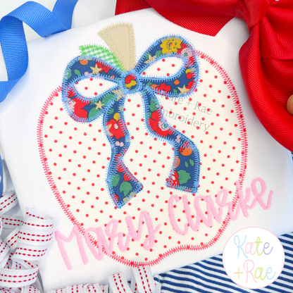 Apple with Bow Zigzag Stitch Applique Embroidery Design