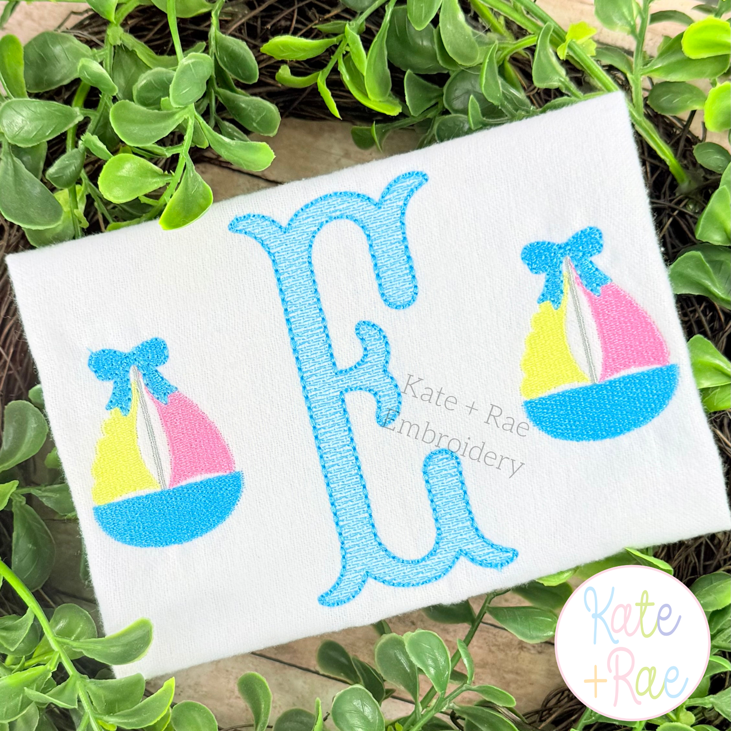 Girl's Sailboat with Bow Mini Fill Stitch Embroidery Design