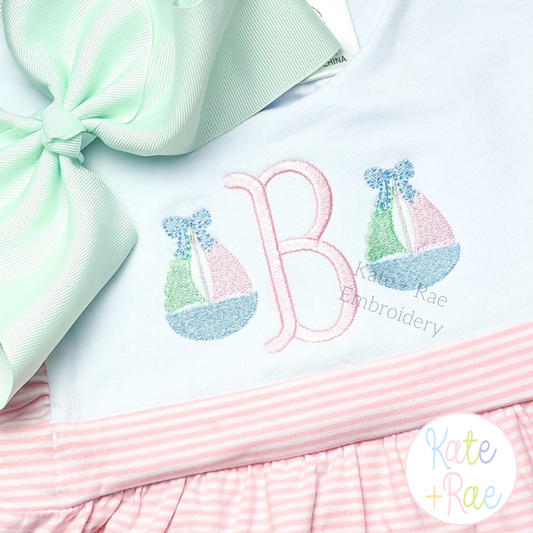 Girl's Sailboat with Bow Mini Fill Stitch Embroidery Design