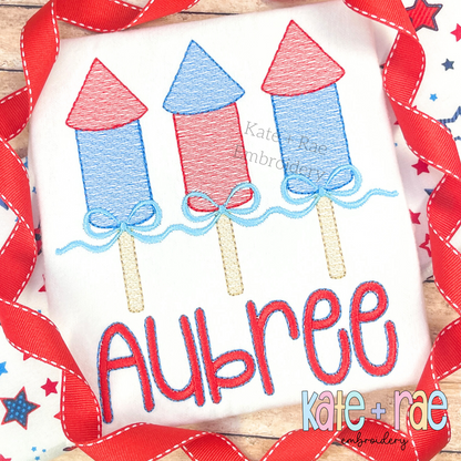 Girl's Firework Trio with Bows Sketch Stitch Embroidery Design
