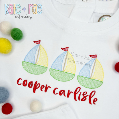 Sailboat Trio Sketch Stitch Embroidery Design