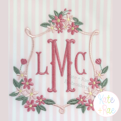Daisy Floral Crest Satin Stitch Embroidery Design