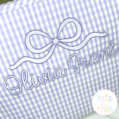 Flowy Long Tail Satin Stitch Bow with Bean Outline Embroidery Design