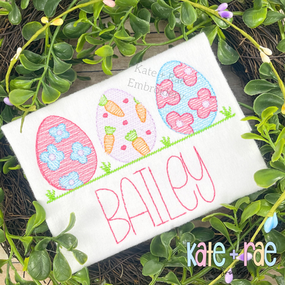 Girl's Decorative Easter Egg Trio Sketch Stitch Embroidery Design