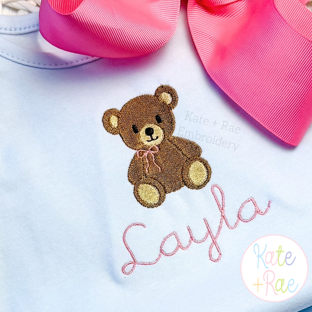 Teddy Bear with Bow Mini Fill Stitch Embroidery Design
