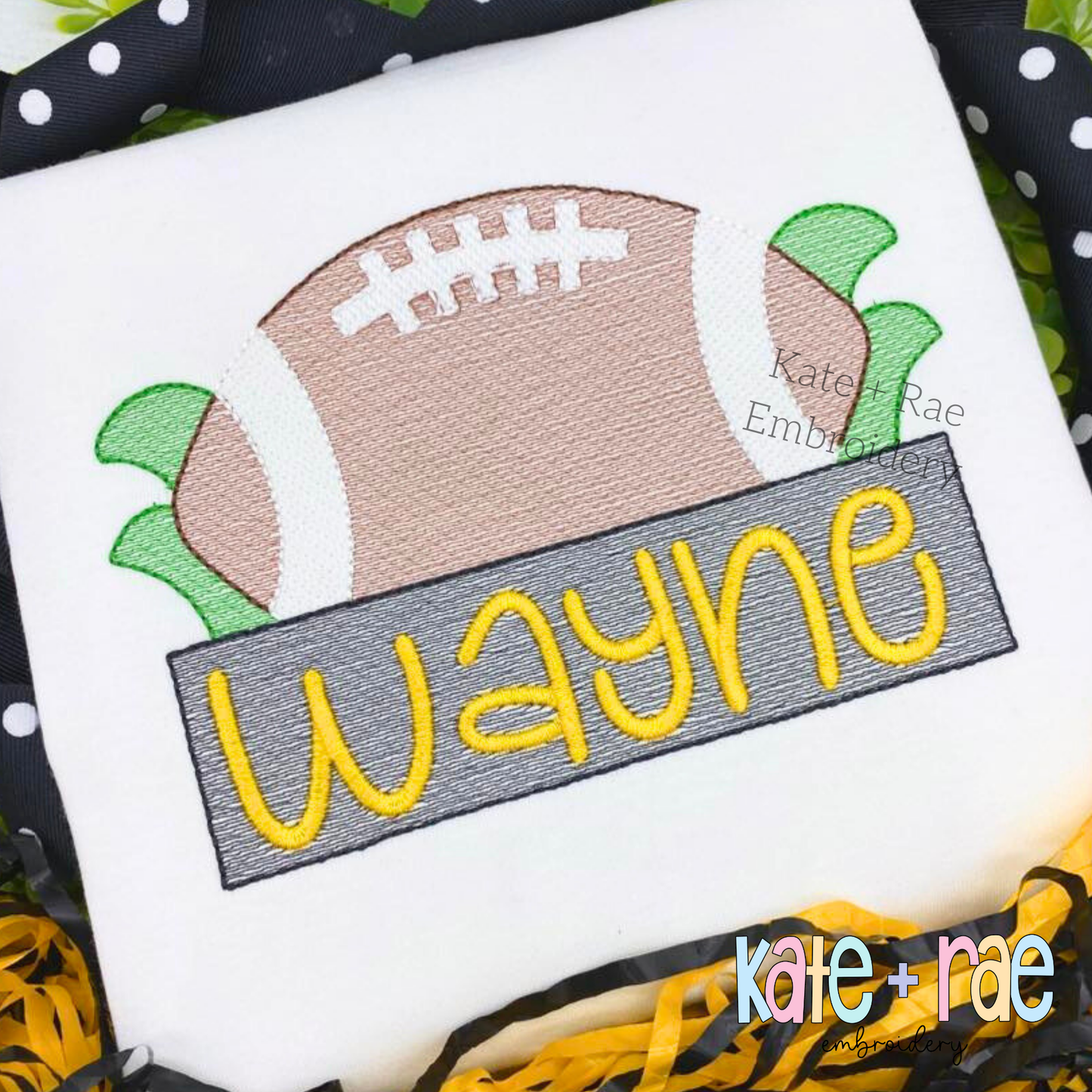 Football with Name Plate Sketch Stitch Applique Embroidery Design