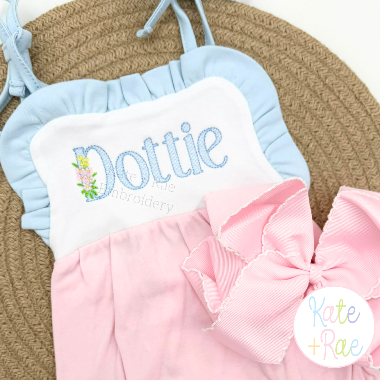 Floral Block Sketch Stitch Embroidery Font