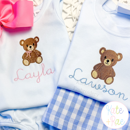 Teddy Bear with Bow Mini Fill Stitch Embroidery Design