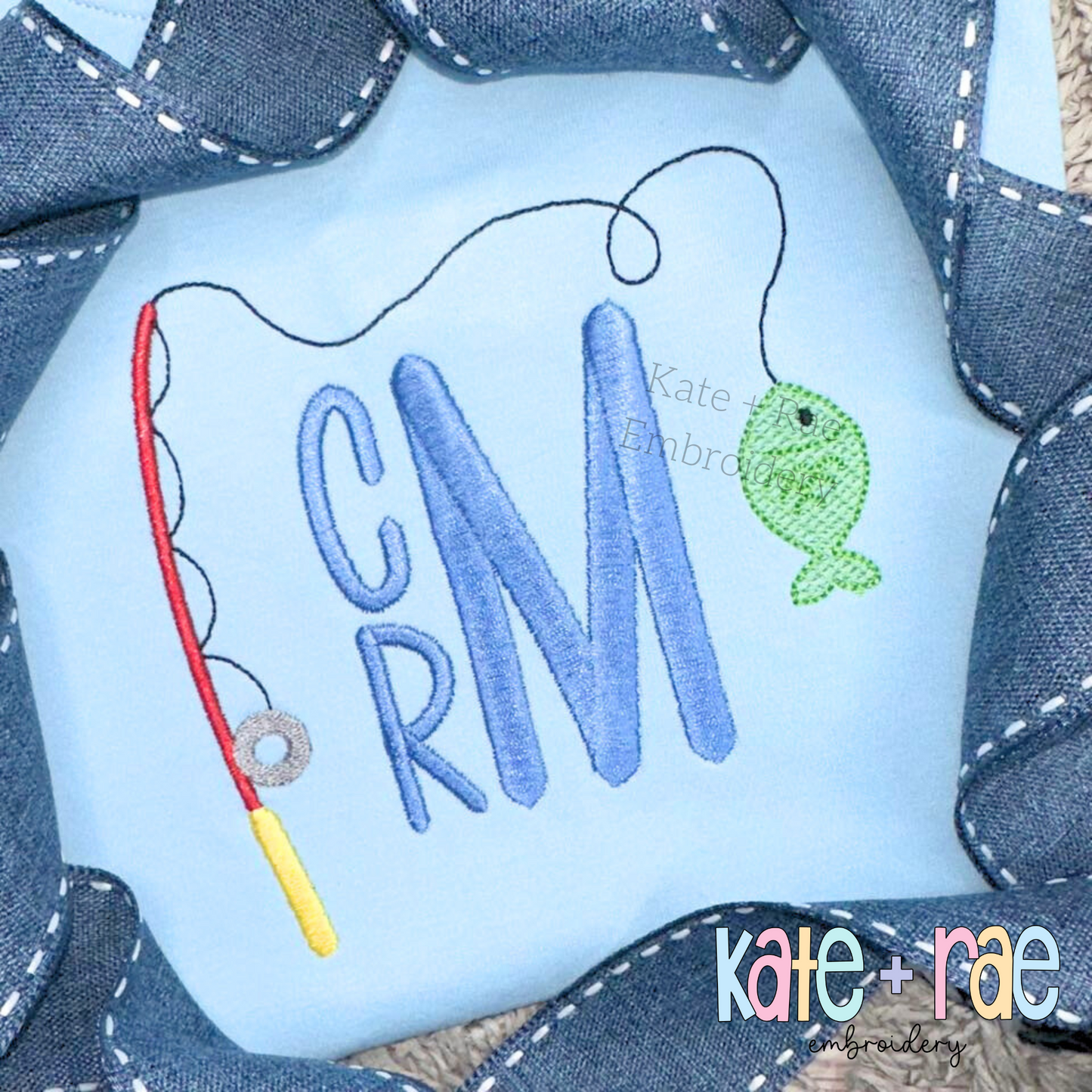 Fishing Pole Frame with Fish Embroidery Design
