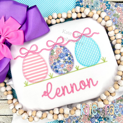 Girl's Easter Egg Trio Zigzag Applique Embroidery Design