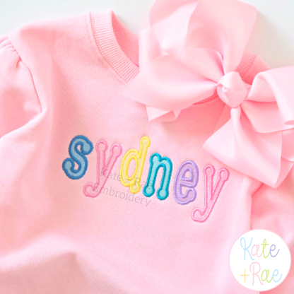 Dottie Fill Stitch with Satin Stitch Outline Embroidery Font