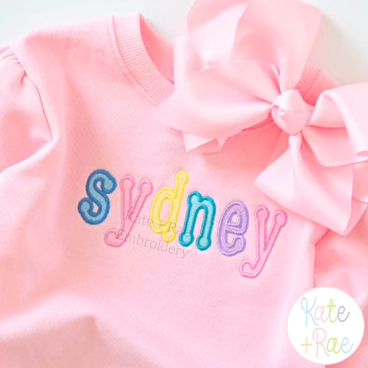 Dottie Fill Stitch with Satin Stitch Outline Embroidery Font