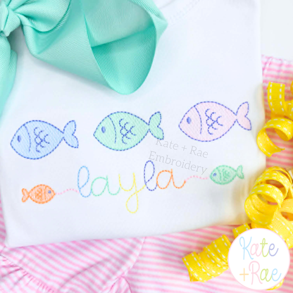 Little Fish Trio Sketch Stitch Embroidery Design