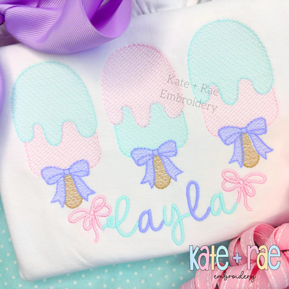 Girl's Popsicle Trio with Bows Sketch Stitch Embroidery Design