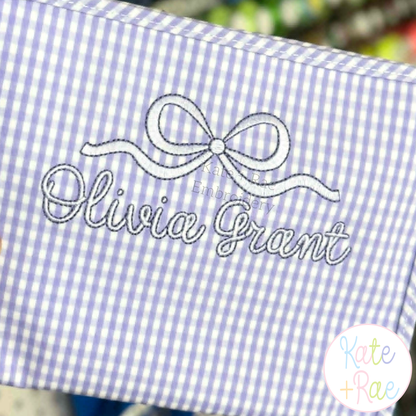 Flowy Long Tail Satin Stitch Bow with Bean Outline Embroidery Design