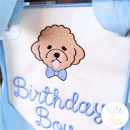 Goldendoodle Dog with Bow Tie Mini Fill Stitch Embroidery Design