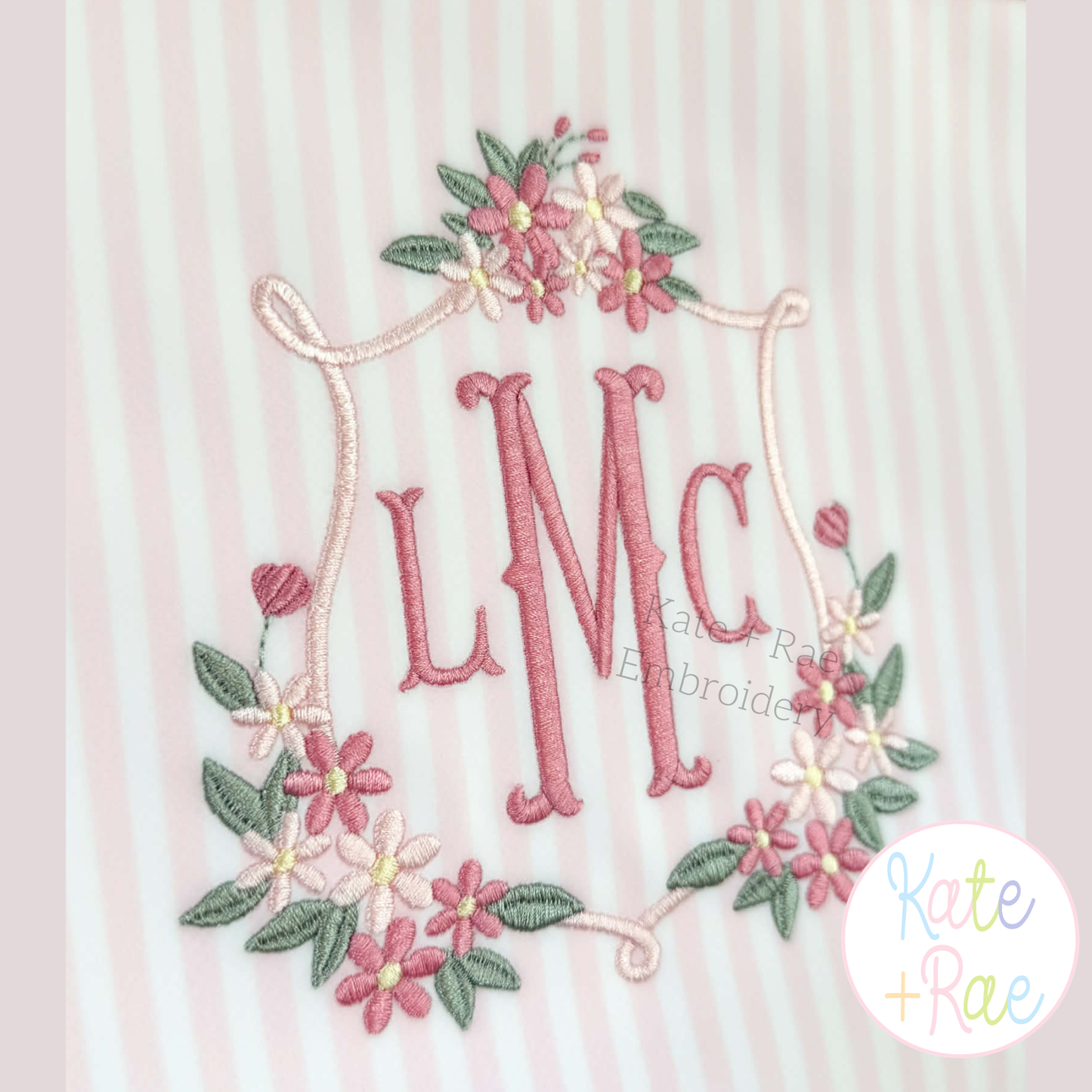 Daisy Floral Crest Satin Stitch Embroidery Design