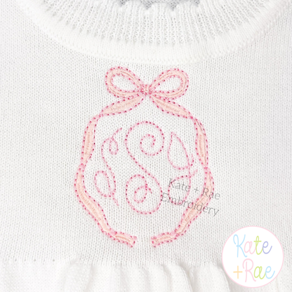 Emma Satin Stitch Long Tail with Bean Stitch Outline Monogram Bow Embroidery Design