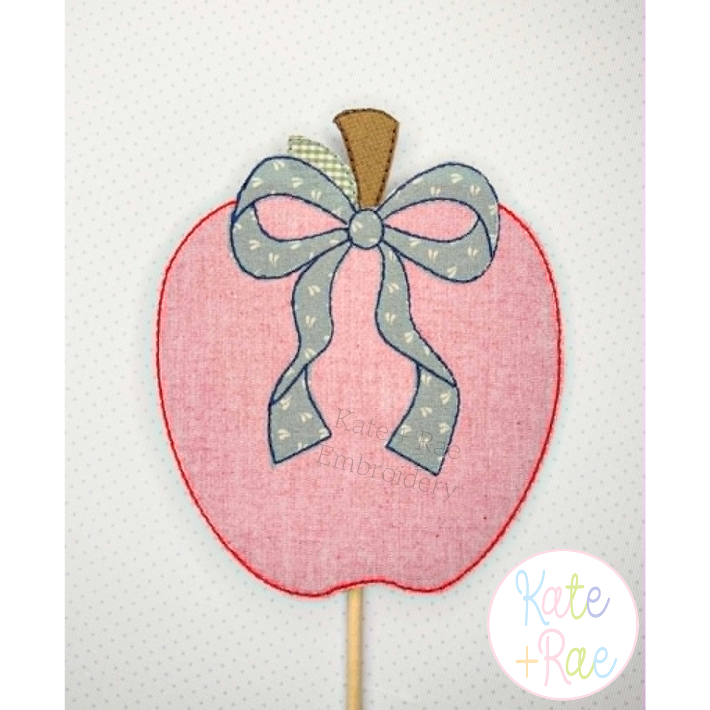 Apple with Bow Bean Stitch Applique Embroidery Design