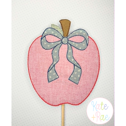 Apple with Bow Bean Stitch Applique Embroidery Design