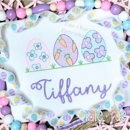 Girl's Decorative Easter Egg Trio Sketch Stitch Embroidery Design