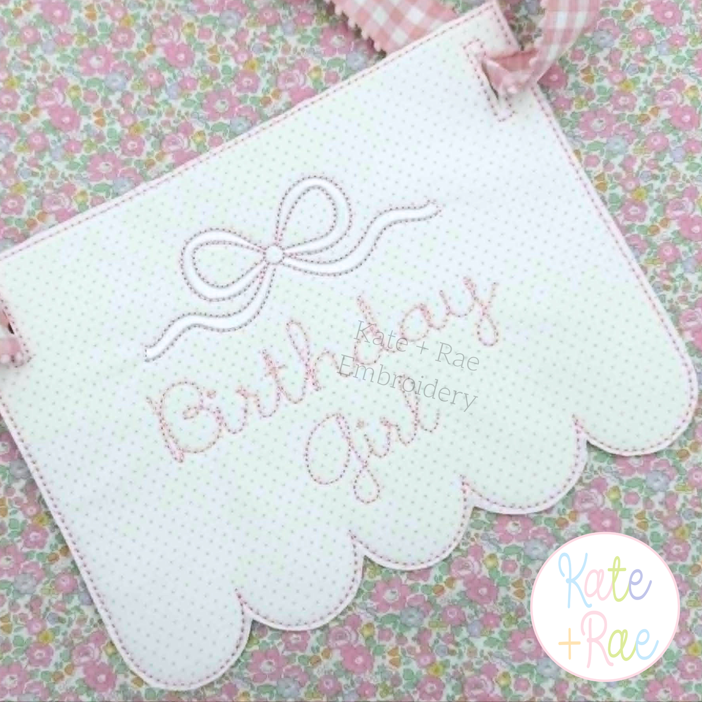 Flowy Long Tail Satin Stitch Bow with Bean Outline Embroidery Design