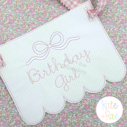 Flowy Long Tail Satin Stitch Bow with Bean Outline Embroidery Design