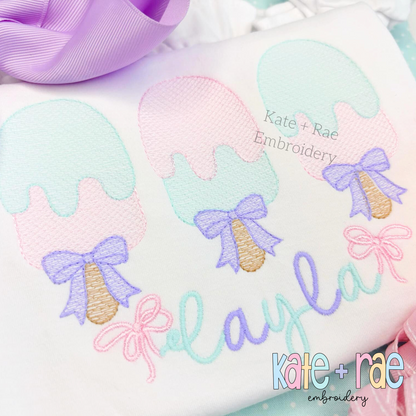 Girl's Popsicle Trio with Bows Sketch Stitch Embroidery Design