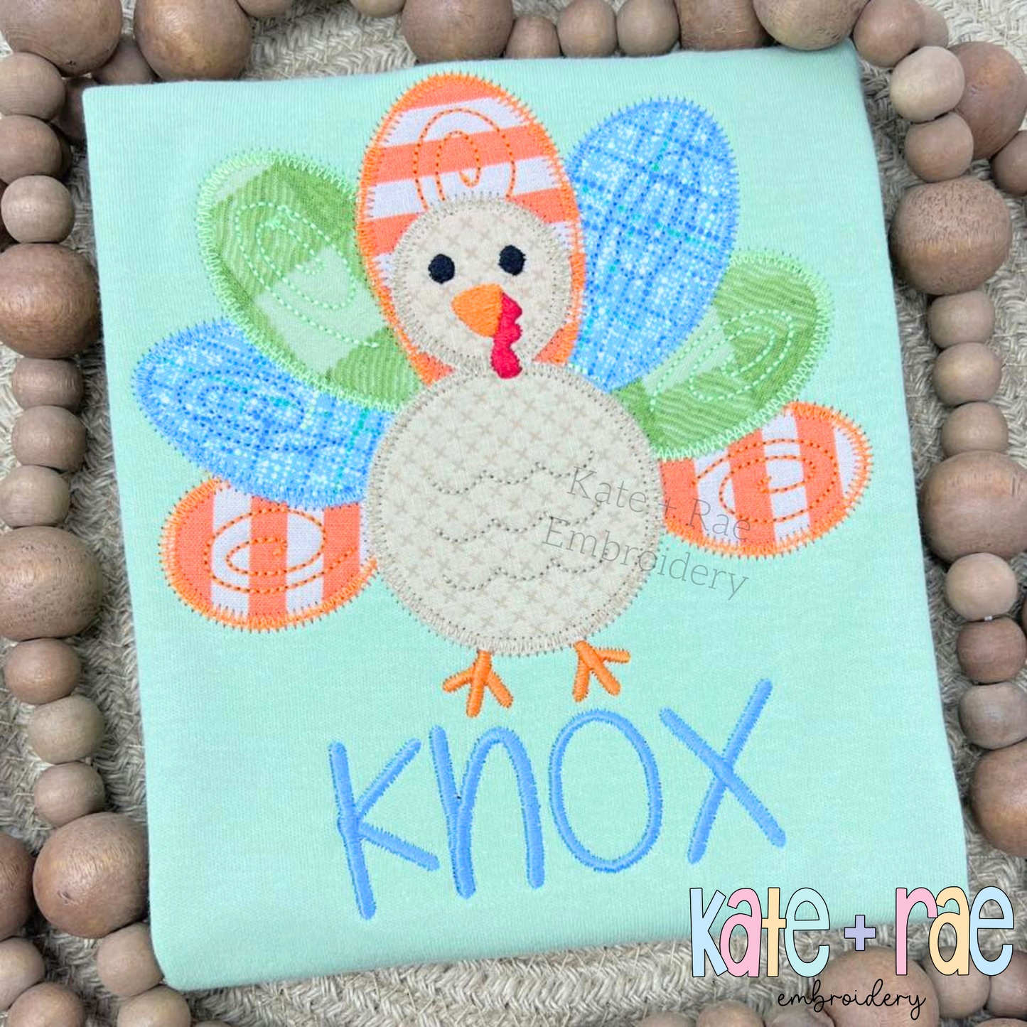 Boy's Thanksgiving Turkey Zigzag Applique Machine Embroidery Design