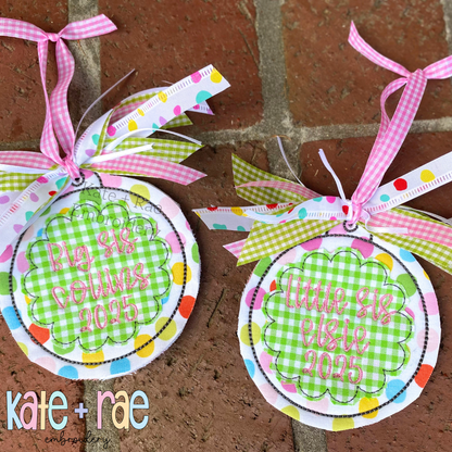 Girls Scalloped Bean Stitch Applique Christmas Ornament In The Hoop Embroidery Design