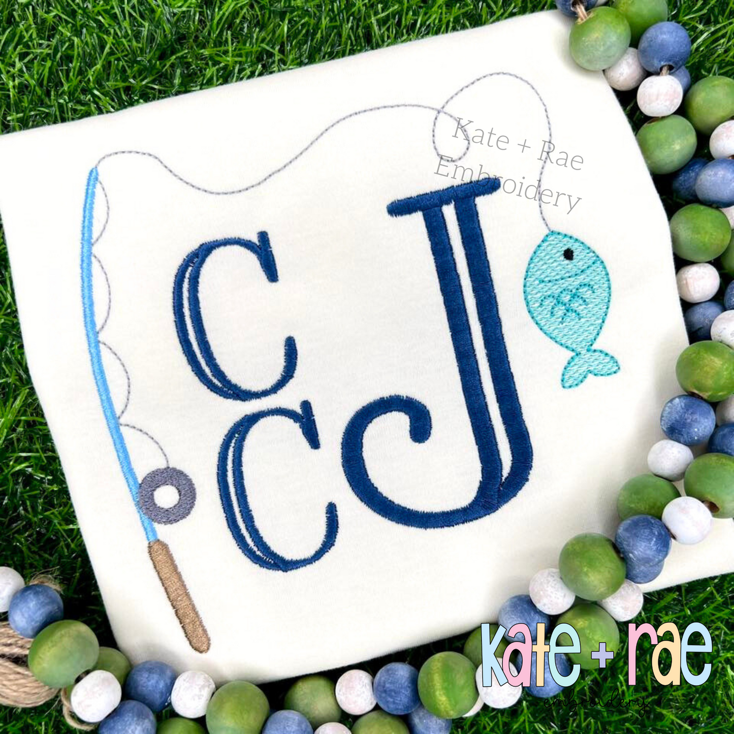 Fishing Pole Frame with Fish Embroidery Design