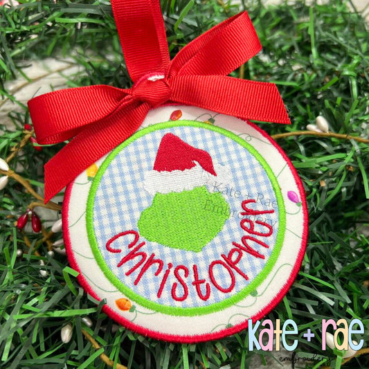 Circle Satin Stitch Applique Christmas Ornament In The Hoop Embroidery Design