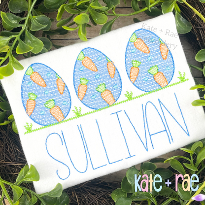Carrot Filled Easter Egg Trio Sketch Stitch Embroidery Design