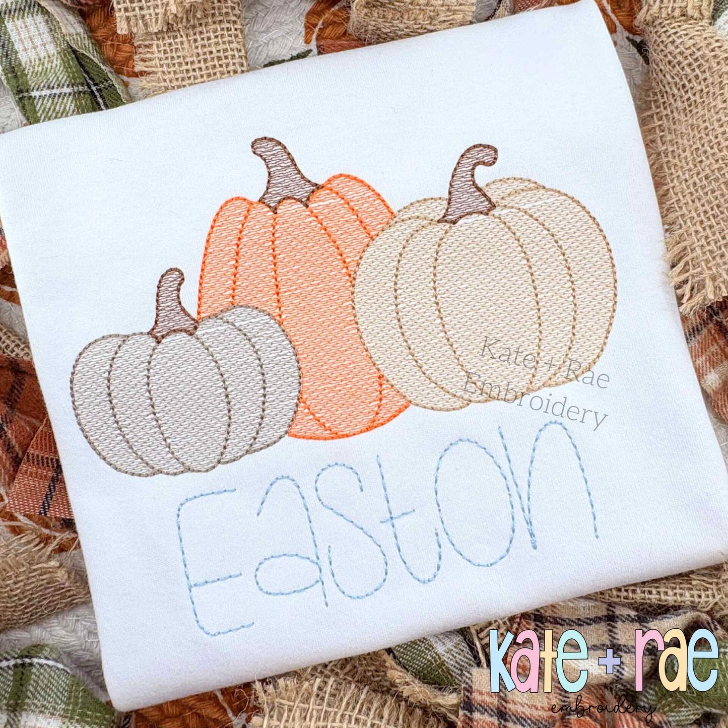 Boy's Fall Pumpkin Trio with Bows Sketch Stitch Machine Embroidery Design