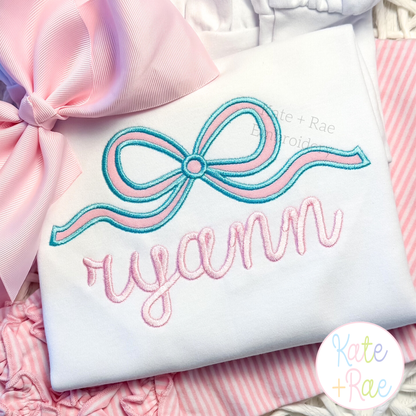 Flowy Longtail Bow Satin Stitch Applique Embroidery Design