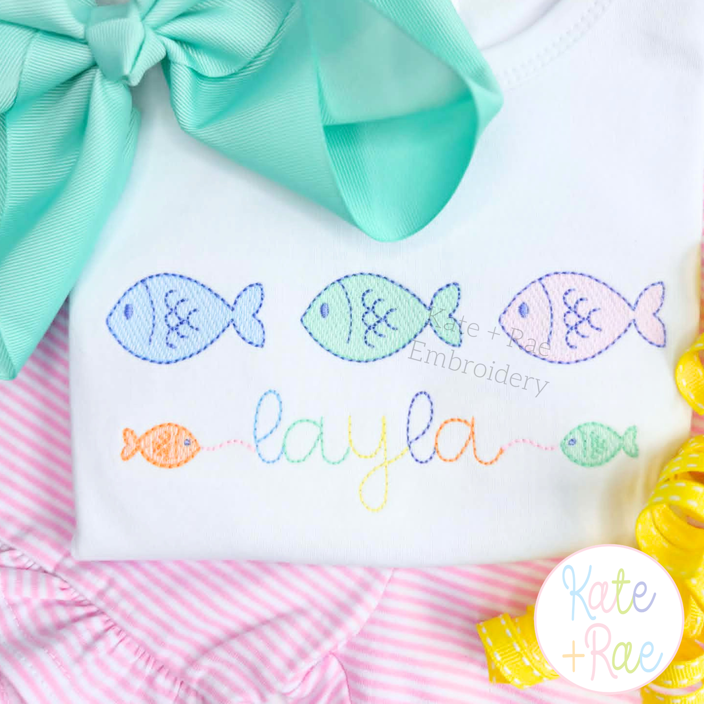 Little Fish Trio Sketch Stitch Embroidery Design