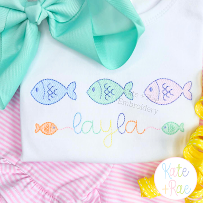 Little Fish Trio Sketch Stitch Embroidery Design