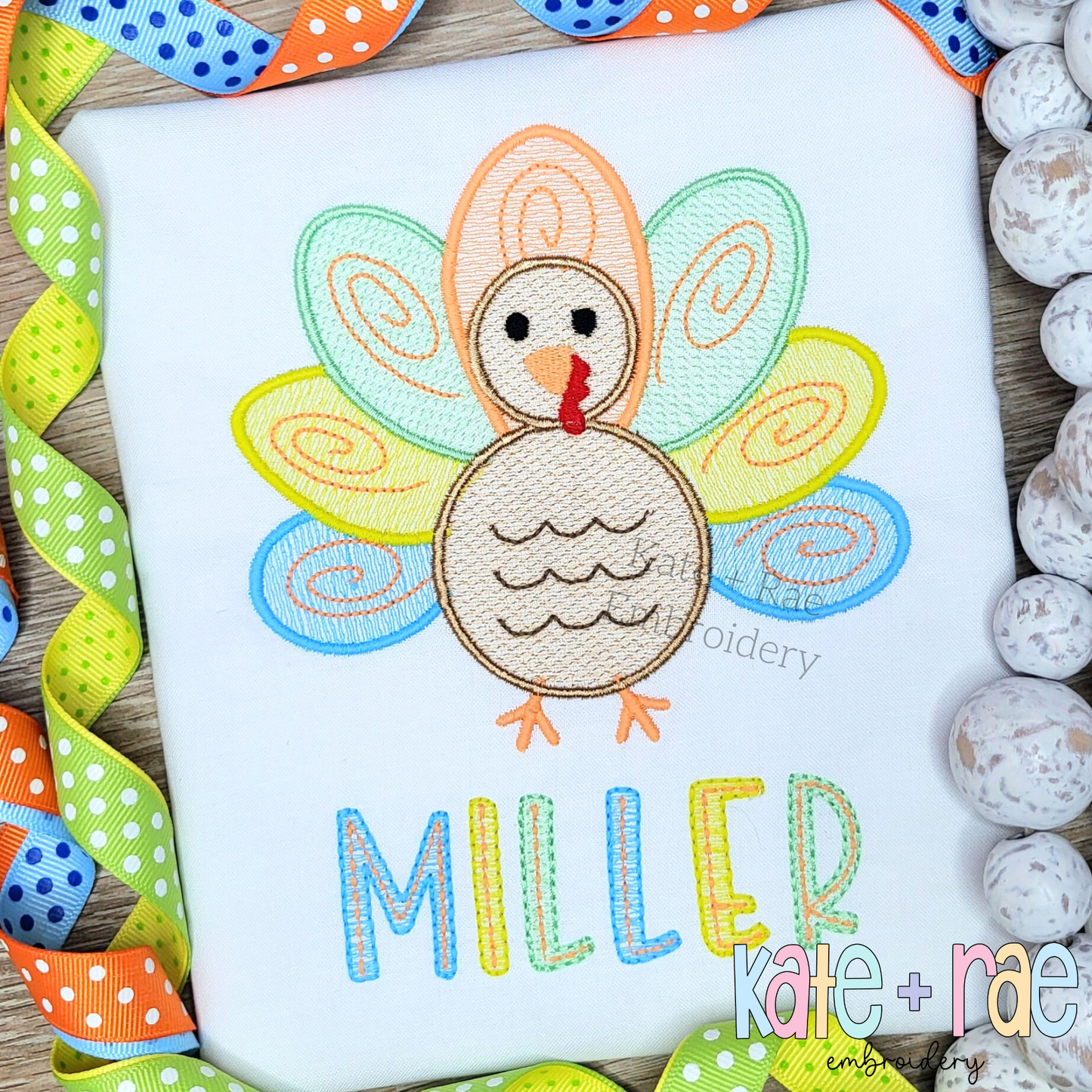 Boy's Thanksgiving Turkey Sketch Stitch with Satin Outline Machine Embroidery Design