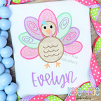 Girl's Thanksgiving Turkey Sketch Stitch with Satin Outline Machine Embroidery Design