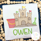 Beach Sand Castle with Bucket and Shovel Sketch Stitch Embroidery Design