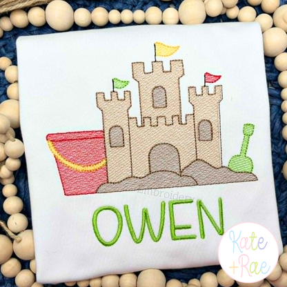Beach Sand Castle with Bucket and Shovel Sketch Stitch Embroidery Design