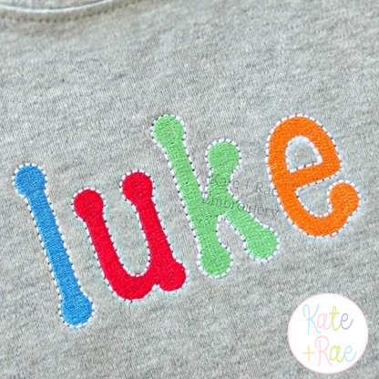 Dottie Fill Stitch with Bean Stitch Outline Embroidery Font