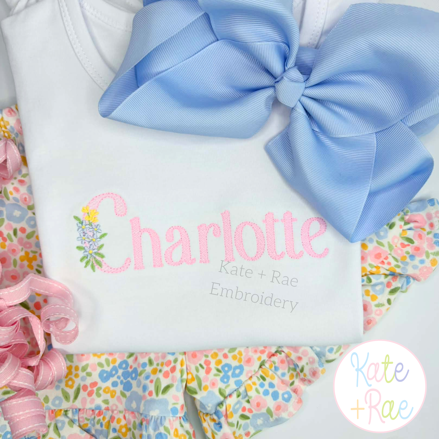 Floral Block Sketch Stitch Embroidery Font