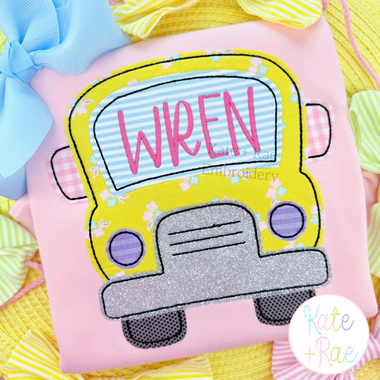 Back to School Bus Bean Applique Embroidery Design