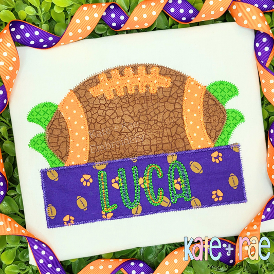 Football with Name Plate Zigzag Stitch Applique Embroidery Design